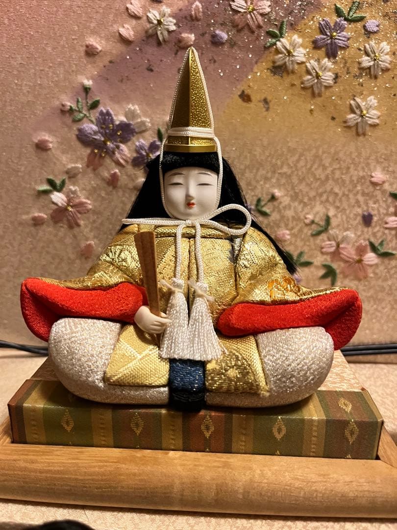 本日発送【一秀作 江戸木目込人形 平安雛 15人飾り ガラスケース付 美品】