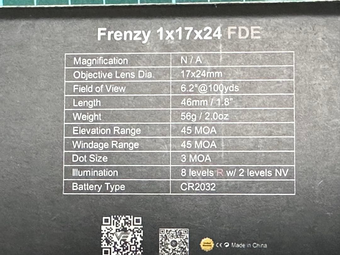 SCRD-F19ll Frenzy2 1x17x24 FDEベクターオプティクス