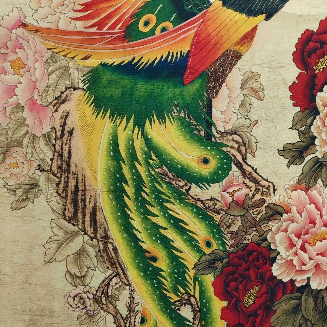 掛け軸 四尺中堂画 劉継卣 鳳凰図 証明書付 防偽 宣紙 裱装済 165×68