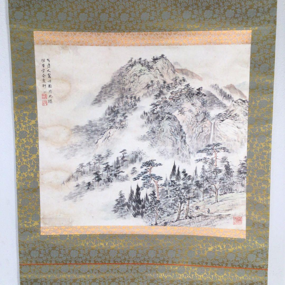 No3389掛軸　矢野橋村(橋邨)  山水画賛　紙本　南画家　中国美術　送料無料