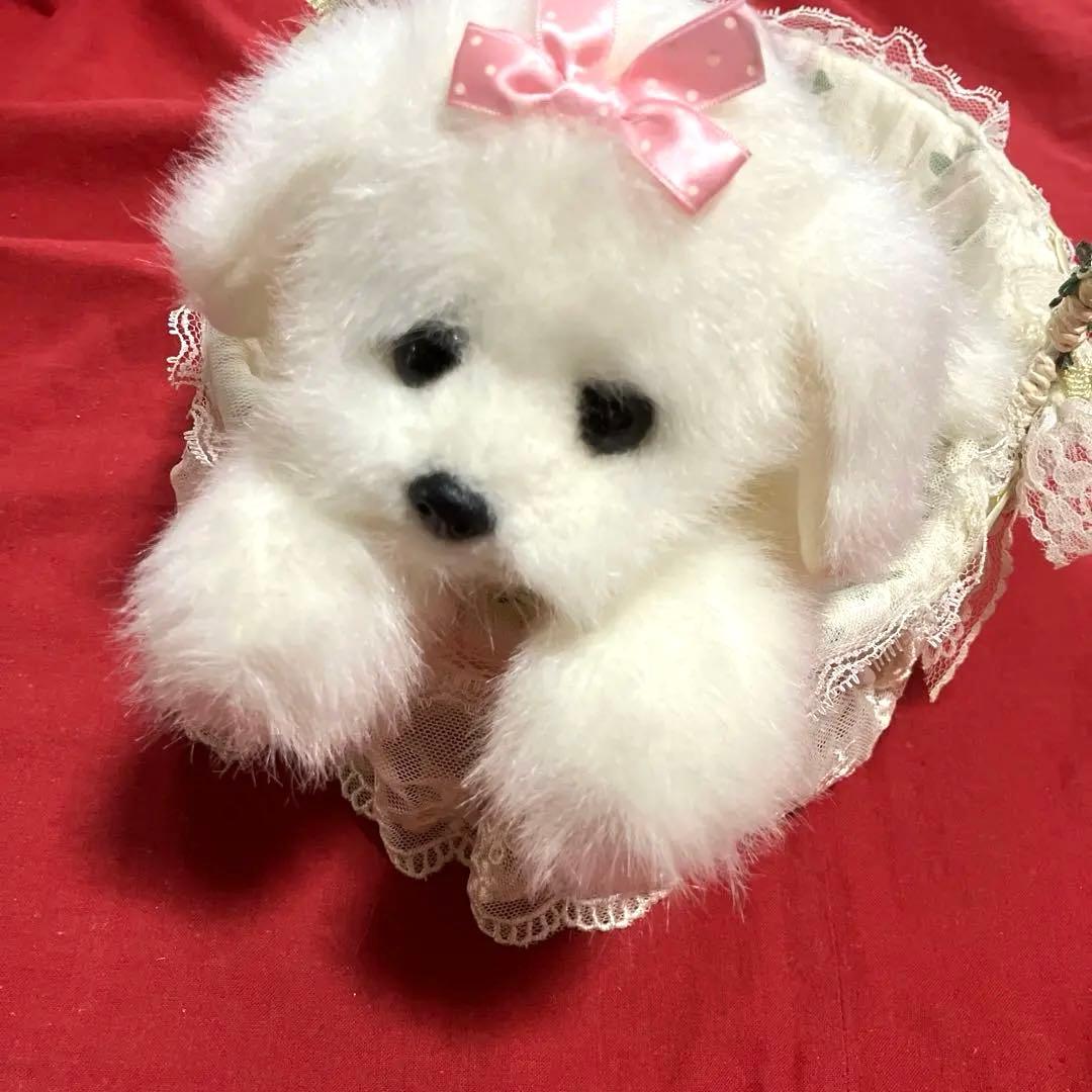 ぬいぐるみ犬　マルチーズ　白い犬　子犬わんちゃん　レトロぬいぐるみ犬　リアル