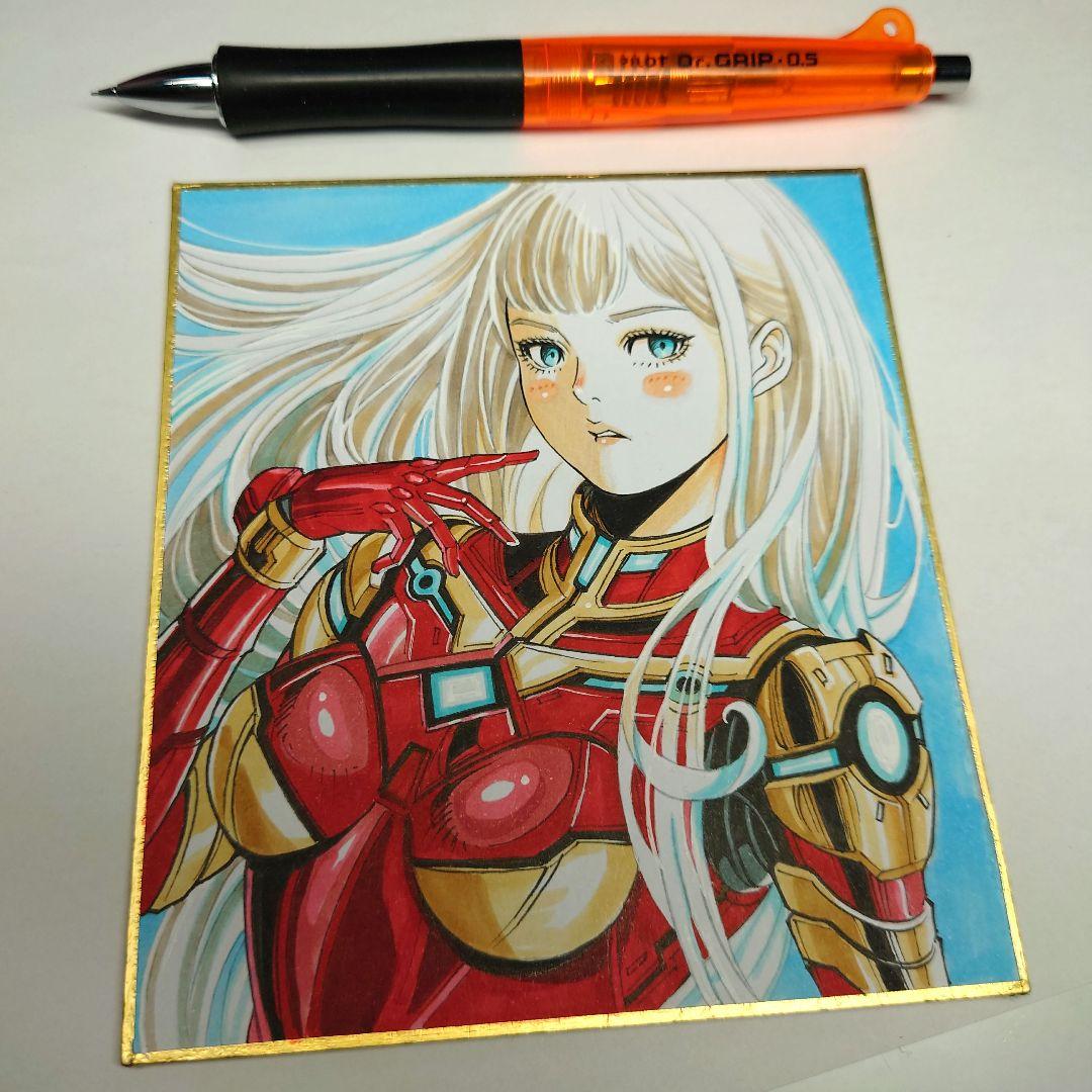 【手描きイラスト 075】オリジナル原画色紙 コピック「アイアンガール」