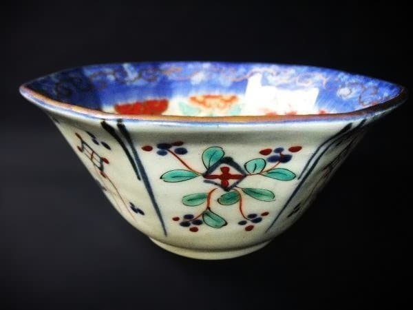 古伊万里 色絵 金彩 八角 鉢 二客 花鳥文 染付 時代物 骨董