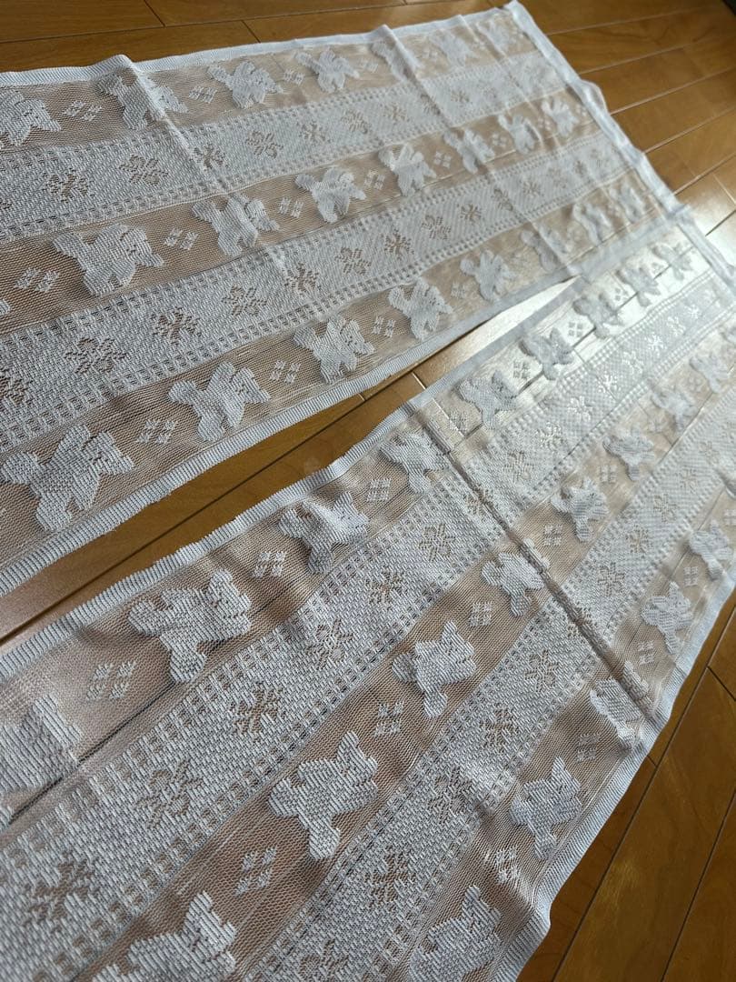 昭和レトロ 年代物 くま柄 レース のれん 和風 白 80cm×150cm