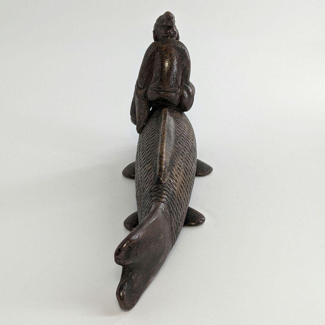 木村陶峰 備前焼 鯉仙人置物 琴高仙人 細工物 魚 縁起物 工芸品 インテリア