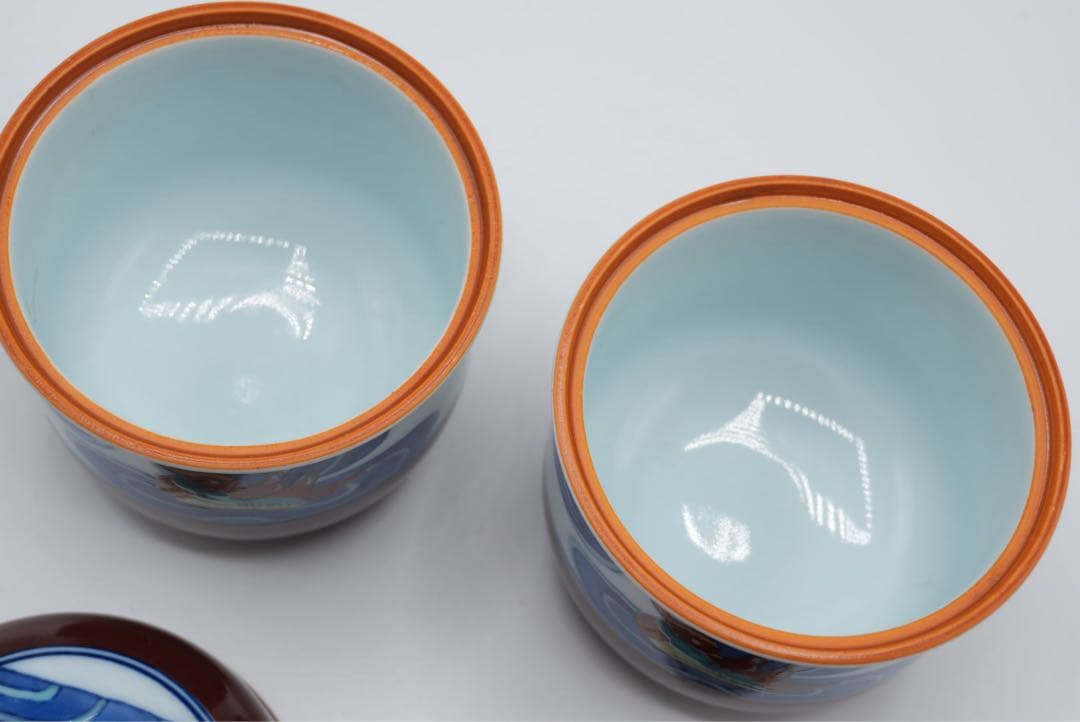 波佐見焼　鉄砂水鳥 むし碗　蓋付き蒸し碗　保管品　ヴィンテージ