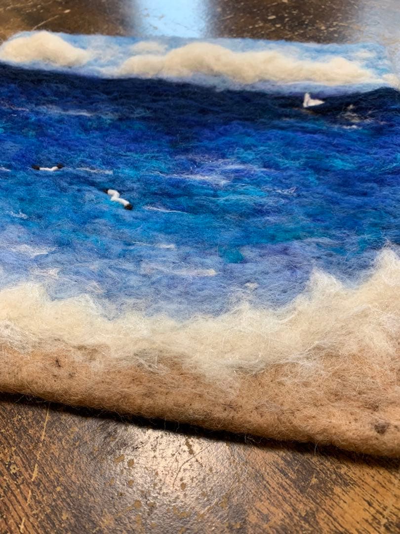 29×28センチ程❣️特大タペストリー　海　風景　羊毛フェルト　ハンドメイド