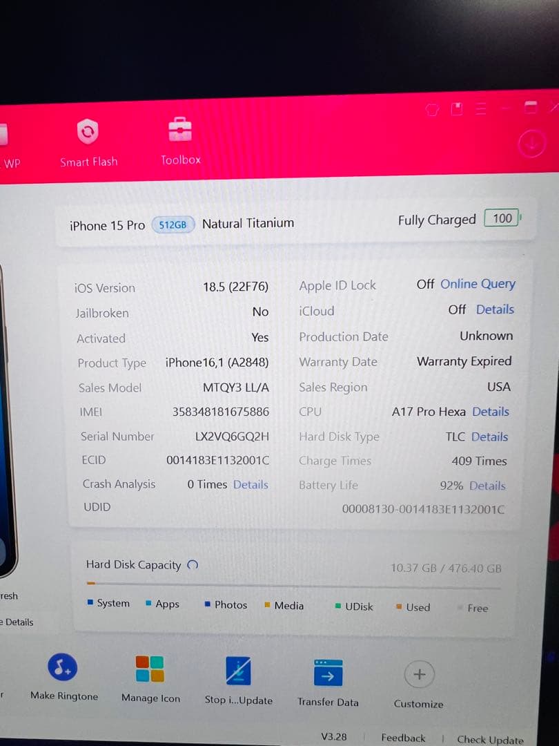 極美品iPhone15 Pro 512GB/US/92%/SIMフリ