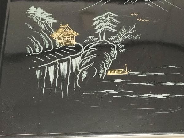 Y【中古品】漆塗り　御膳　会席膳【お盆】　グレー　8客セット