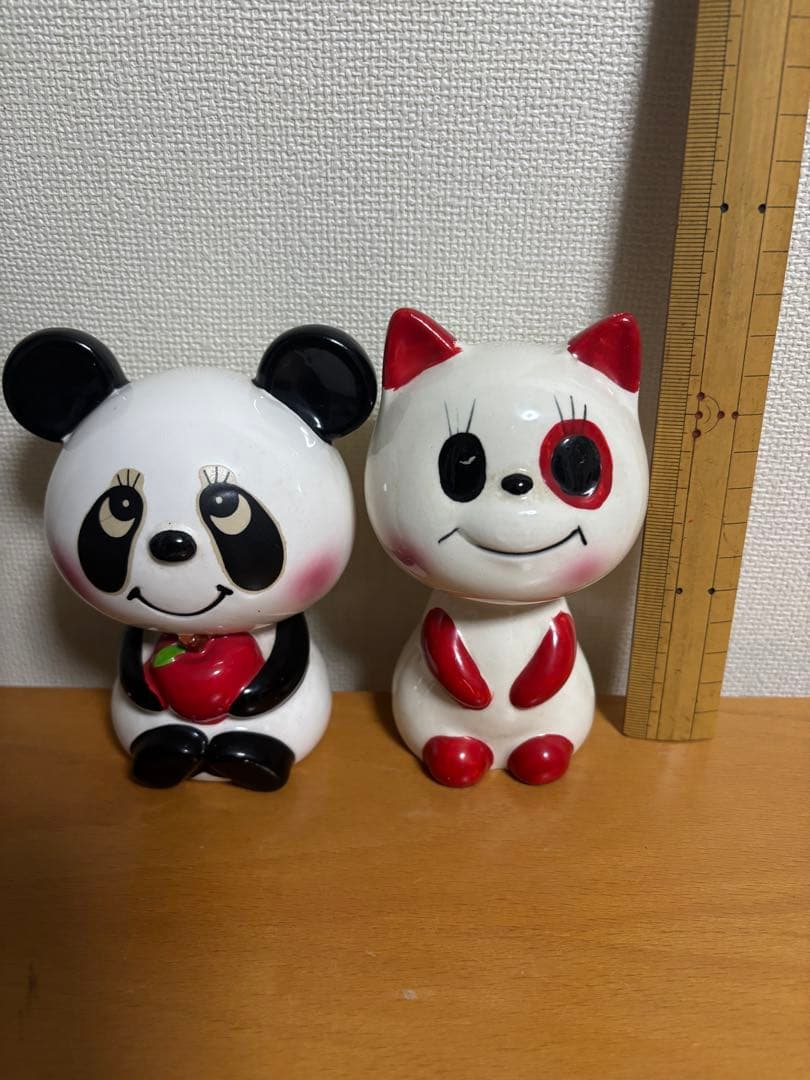 内藤ルネ　りんご　パンダ　貯金箱　置物　陶器　当時物　昭和レトロ　おまけ付き