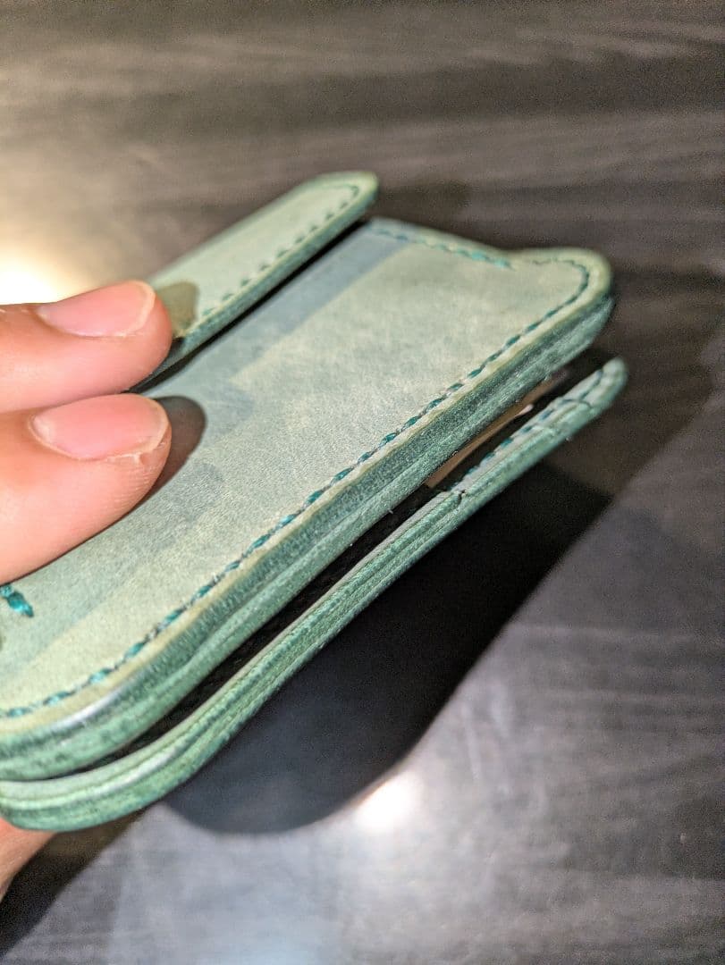 イタリアンレザー マネークリップ式 コンパクト 財布 総手縫い ハンドメイド 6