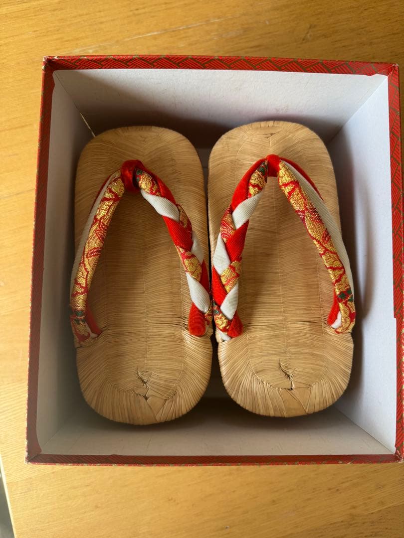 七五三用 草履 7歳 赤 鶴模様 約19cm