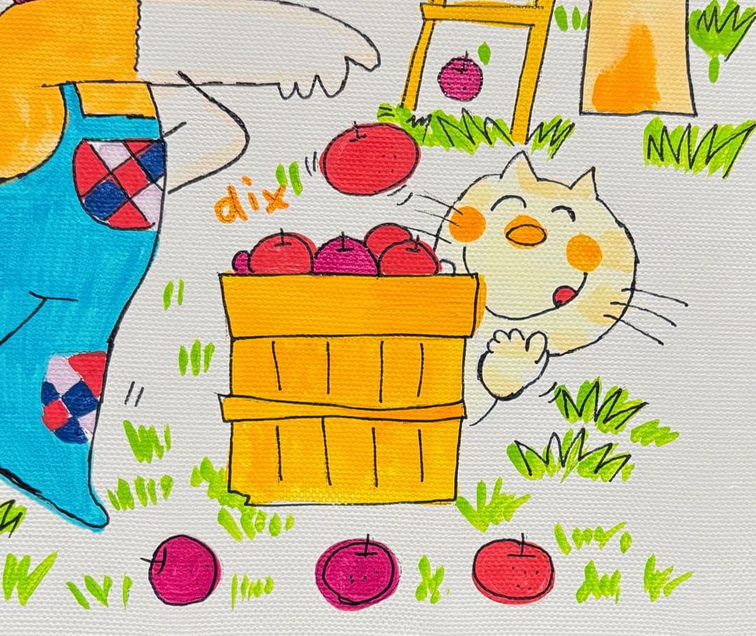【F4号】手描き作品　水森亜土　額縁　サイン　未使用額　絵画　油彩　人気作品