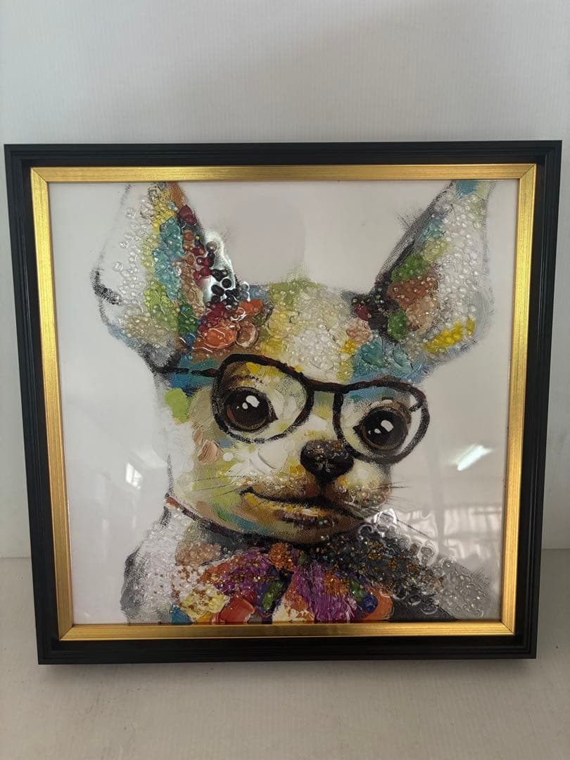 【定価2万オシャレインテリア‼️】クリスタルアート メガネチワワ‼️41x41cm