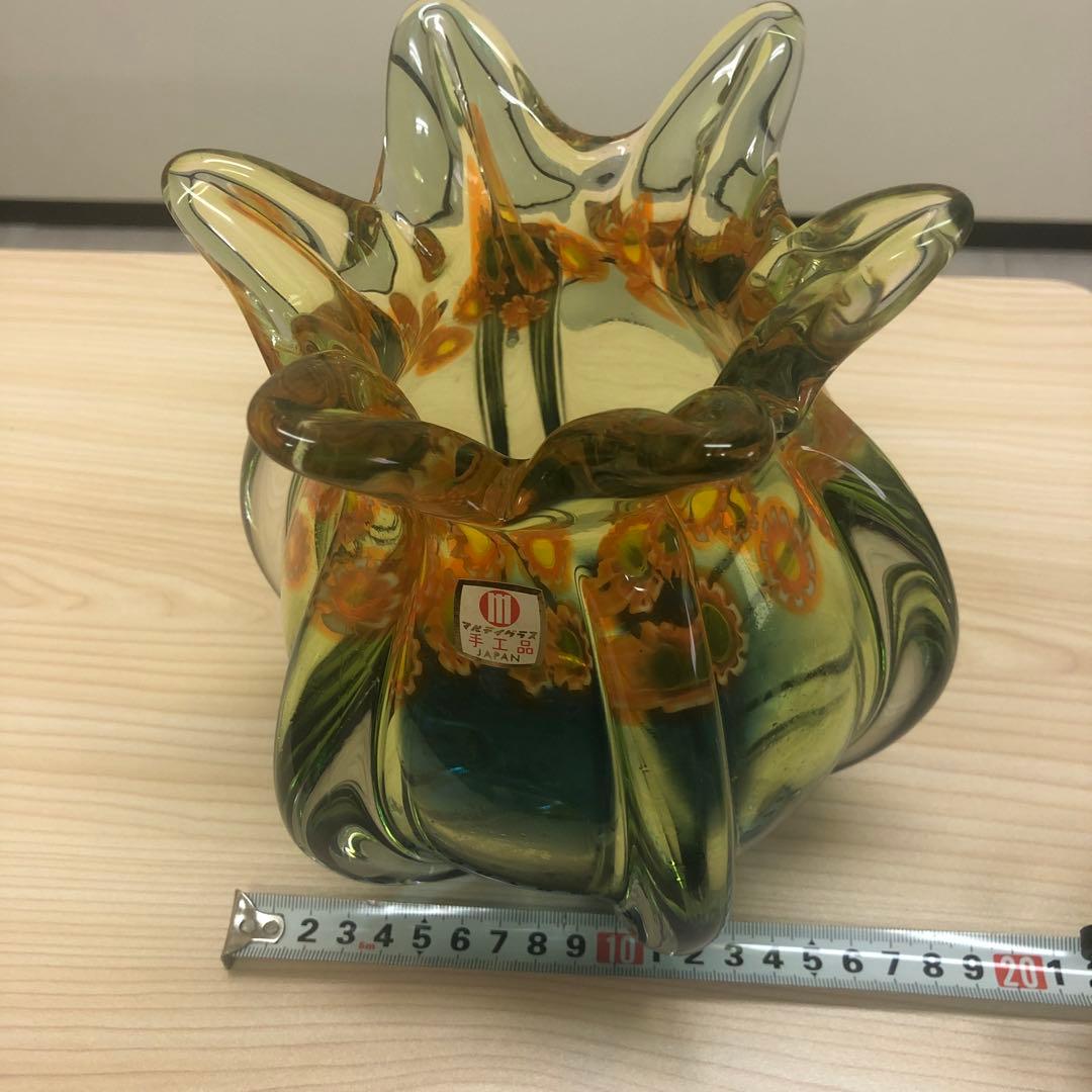 花模様入りグラデーションガラス ヴィンテージ フラワーベース 花瓶 昭和レトロ
