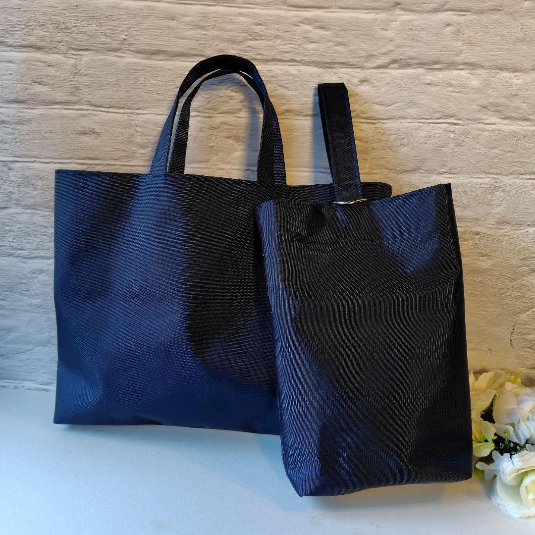 sale撥水ナイロンオックスのレッスンバッグと靴袋のセット　白帯×ブルーローズ