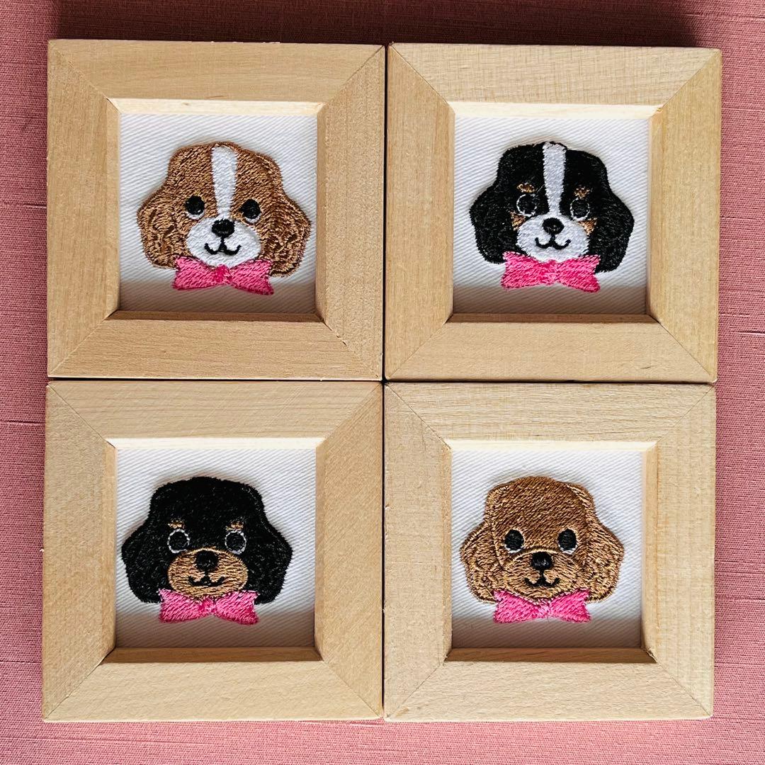 刺繍　キャバリア　犬　ハンドメイド　フレーム