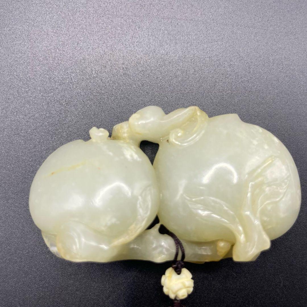 手彫り骨董品 翡翠軟玉 福寿康寧銘石 鑑別書付き