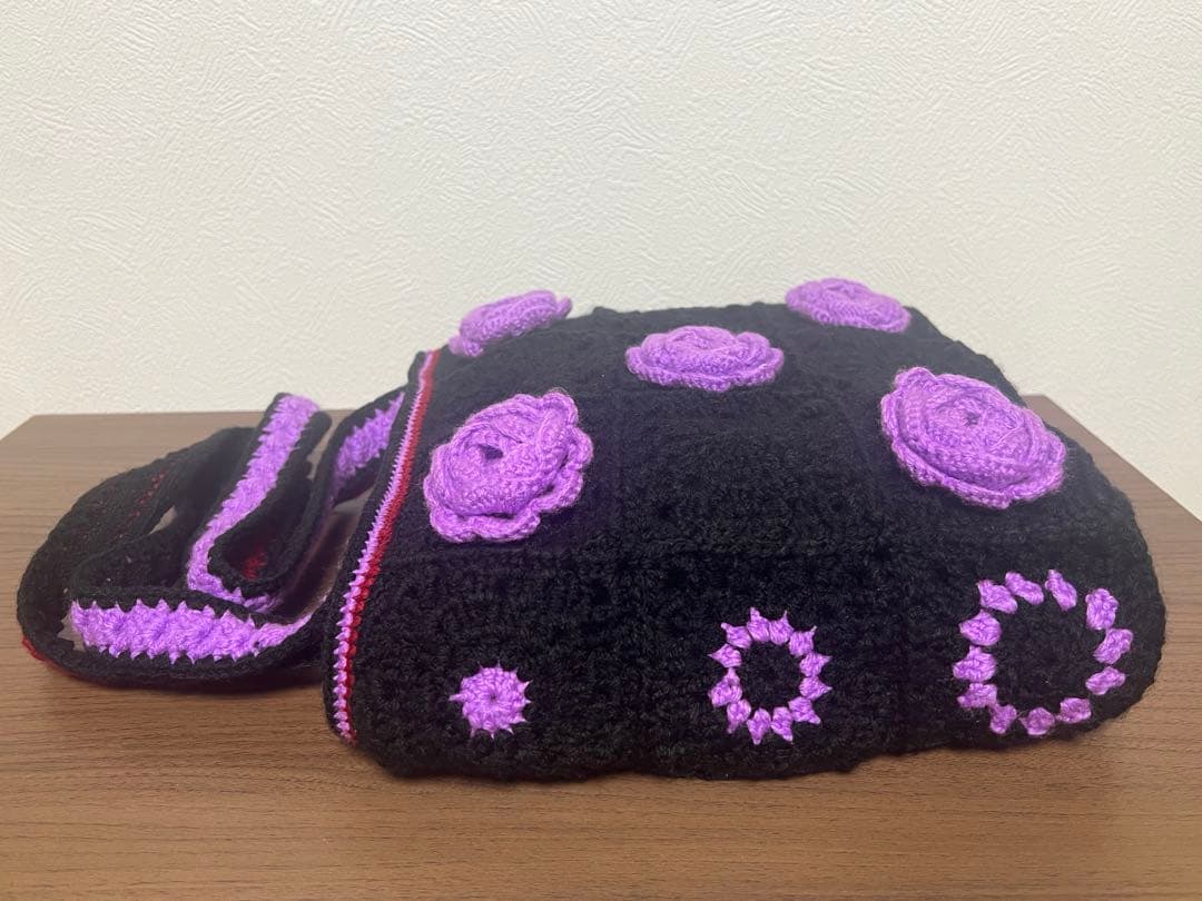 バラモチーフ トートバッグ 黒赤紫　カギ編みハンドメイド