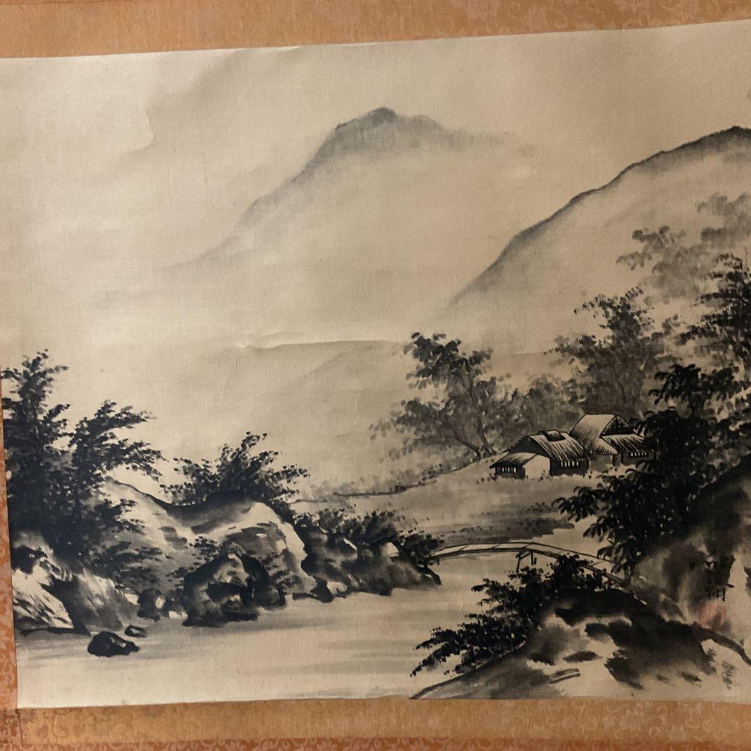 絹本水墨山水図 落款印譜在 作者不詳