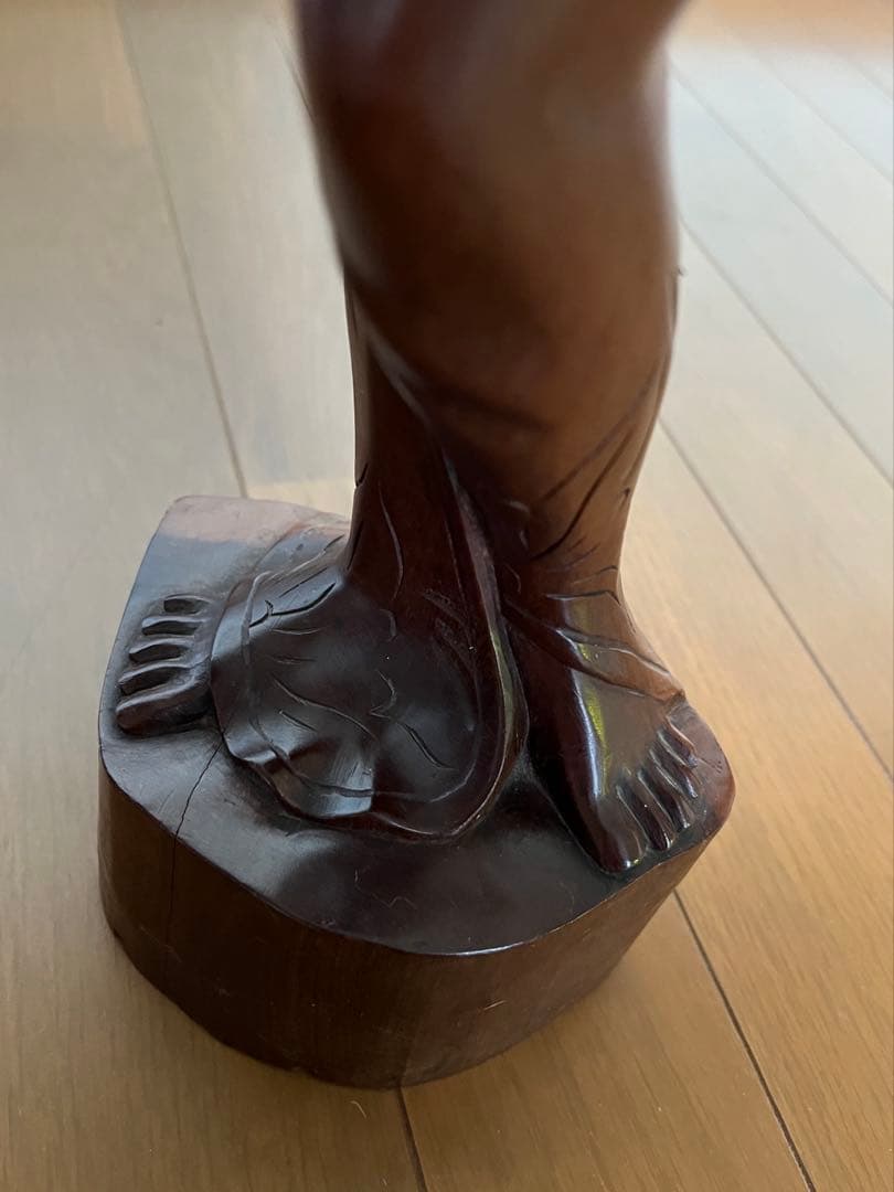 【特大60cm】バリ島 木彫り 女性像 高級 繊細彫刻 黒檀系 オブジェ 完品
