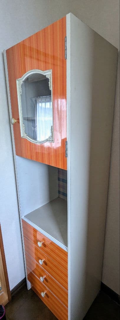 昭和レトロ 本棚 引き出し4段 レトロポップ 食器棚 飾り棚 シェルフ オレンジ