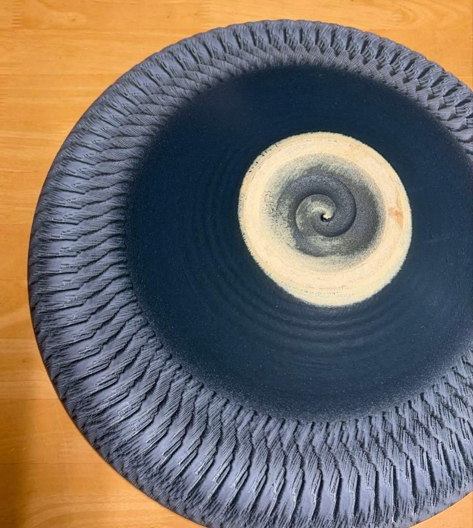 信楽焼 兼山作 大皿 飾り皿 アンティーク 陶器 波模様 平皿