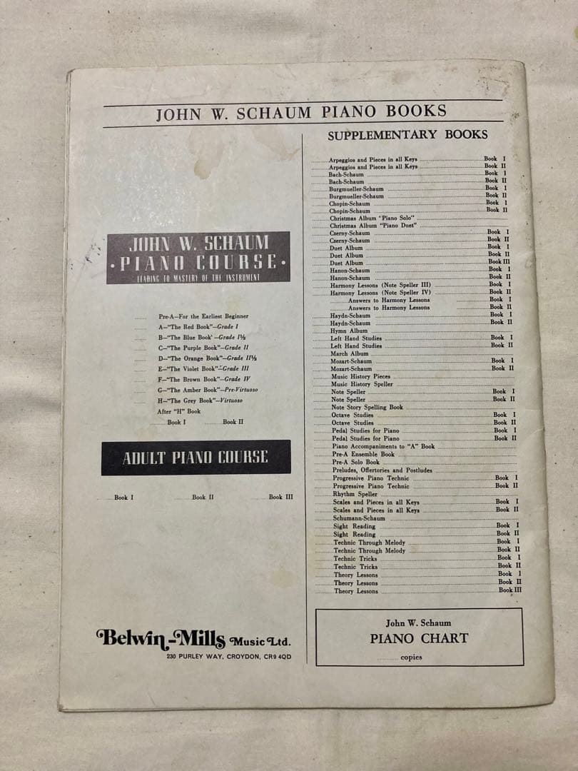 ビンテージJOHN W. SCHAUMBURG PIANO指導本(‘45年Be.