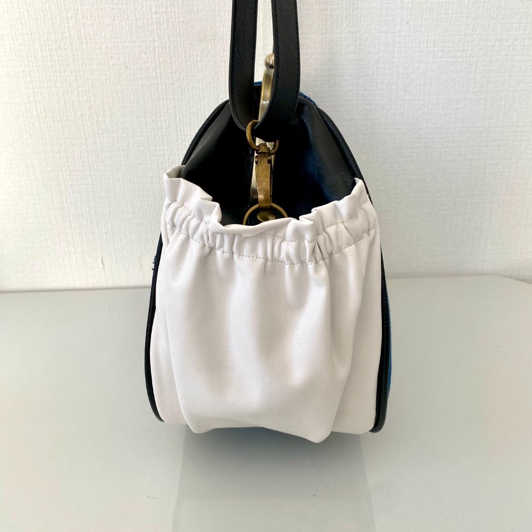 ジーンズ風 デニム＆合皮 がま口ショルダー がま口ポーチ セット ハンドメイド