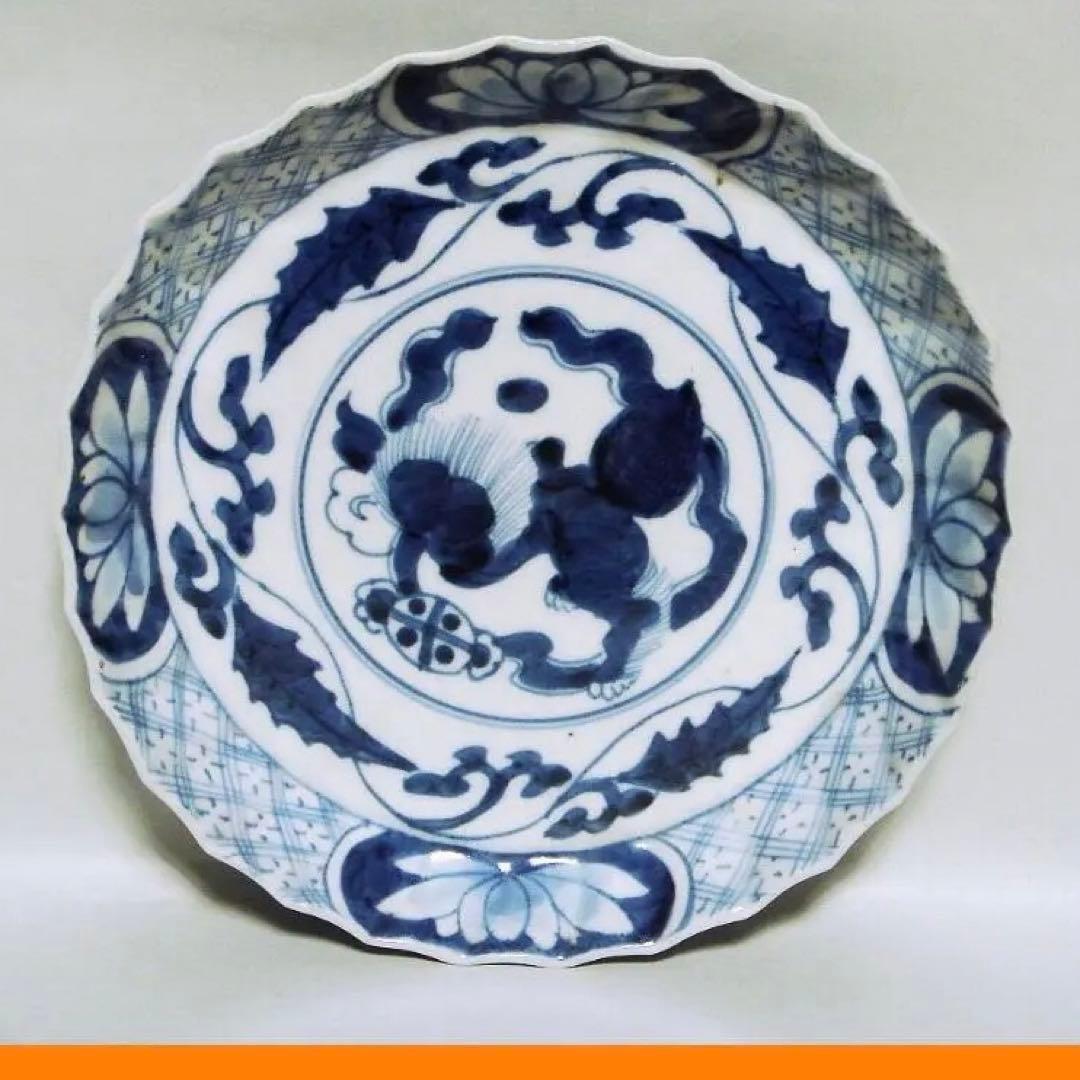 110『中国美術 獅子 花唐草文 輪花皿』　/骨董品 古美術 アンティーク 古玩