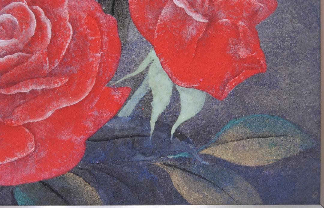 川島睦郎 「 薔薇 」 日本画 花鳥画巨匠 日展評議員 バラ　花の絵
