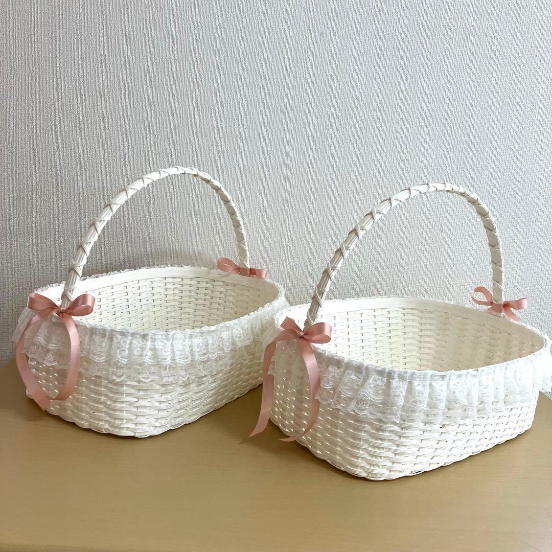 Sakura　特大白かご　ピンクリボン　2個