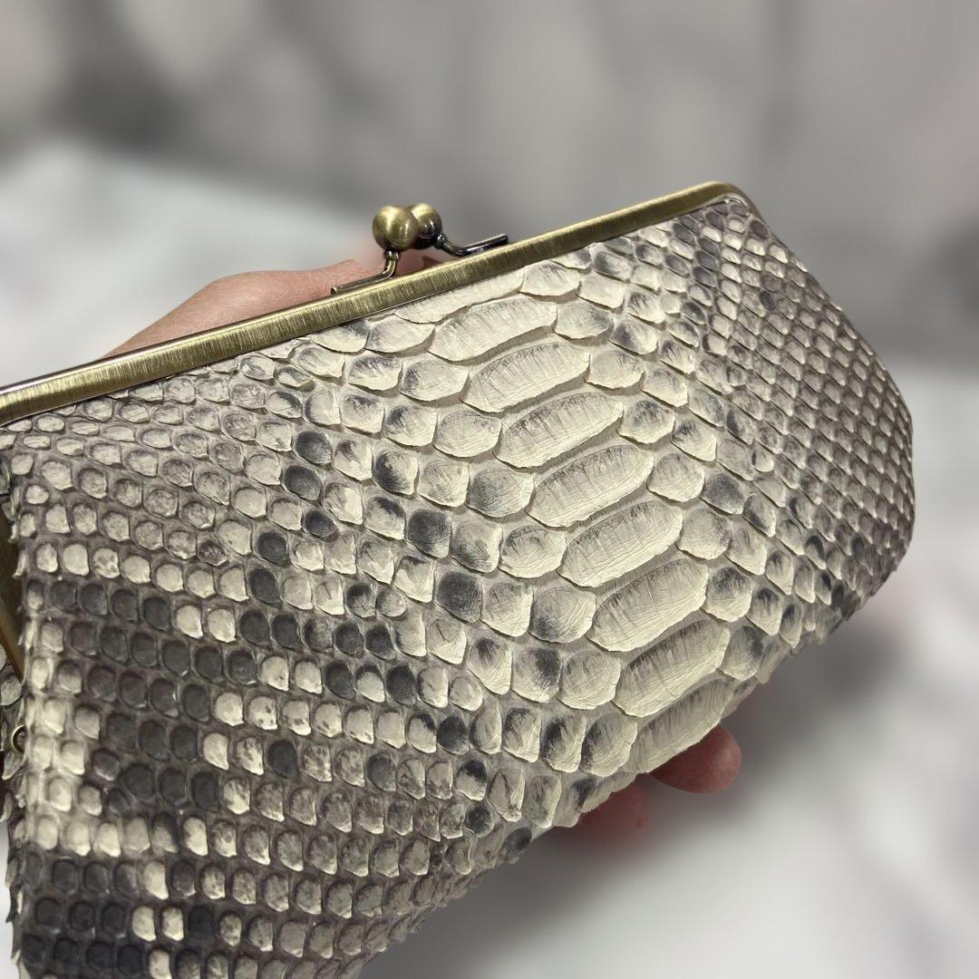 ハンドメイド　ダイヤモンドパイソン本革親子がま口長財布