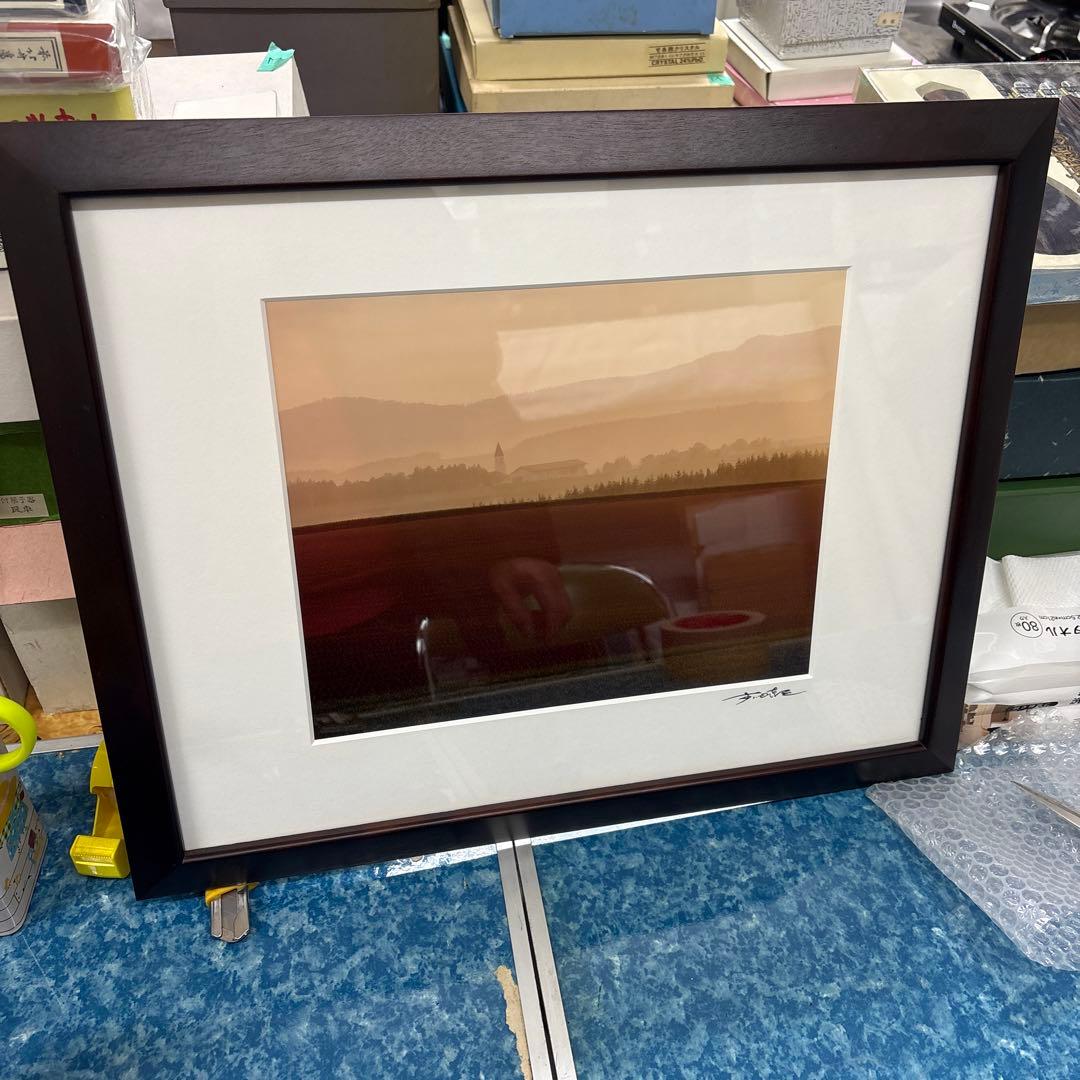 【真作】前田真三 写真額装「風景」直筆サイン入り 拓真館 丘の風景