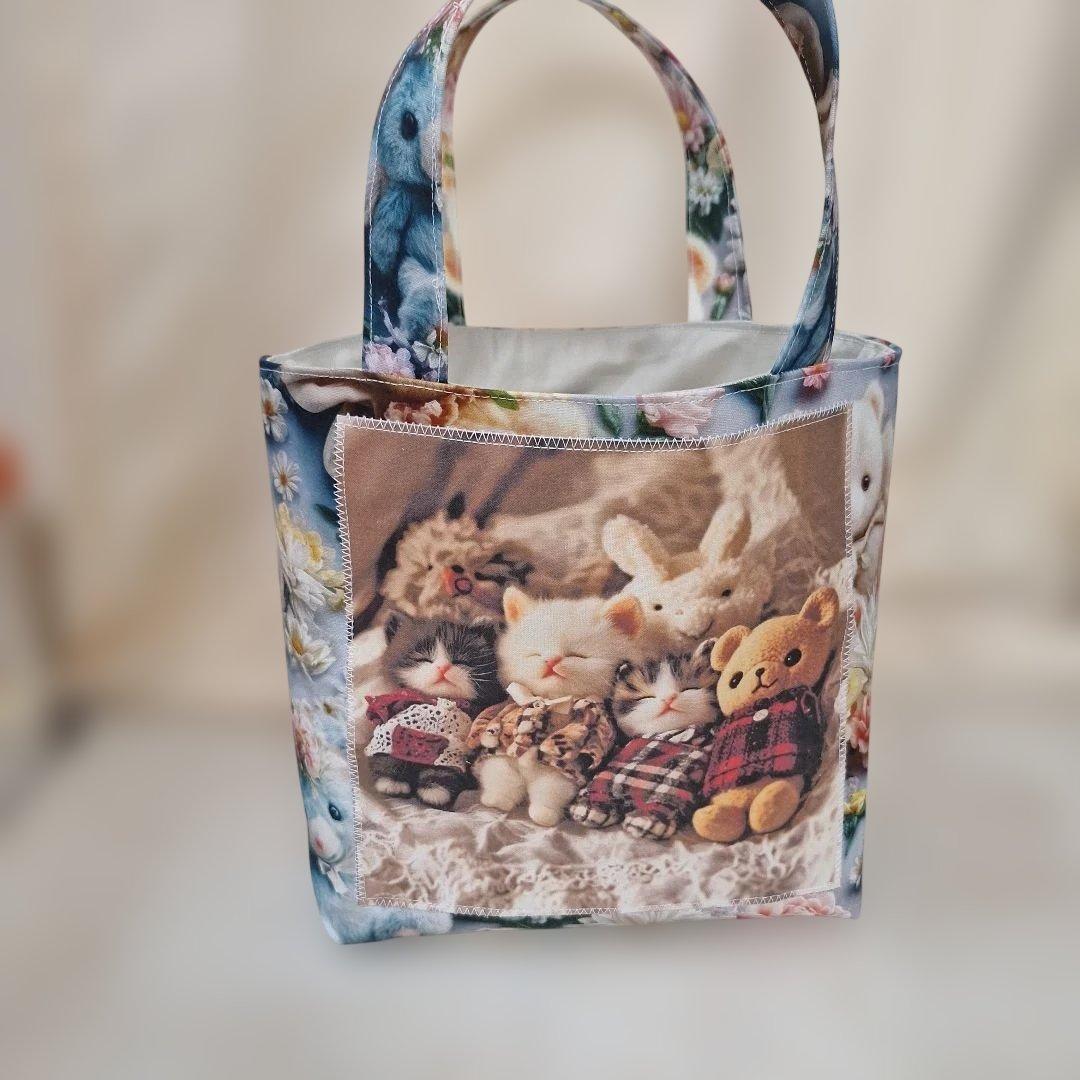 ねこパネル生地　ハンドメイド　ミニバック