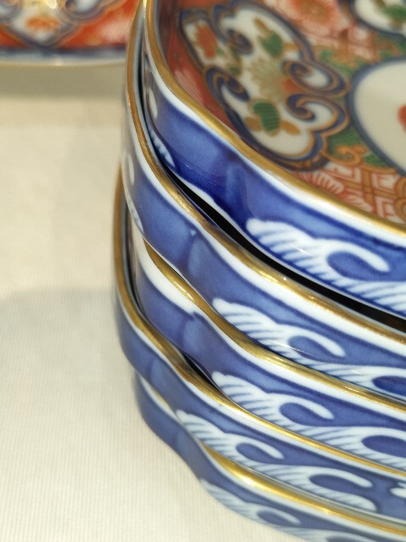 大聖寺伊万里風 龍峰窯　金襴手 金彩　 四方角皿 ６枚　角皿　浅鉢　銘々皿　錦