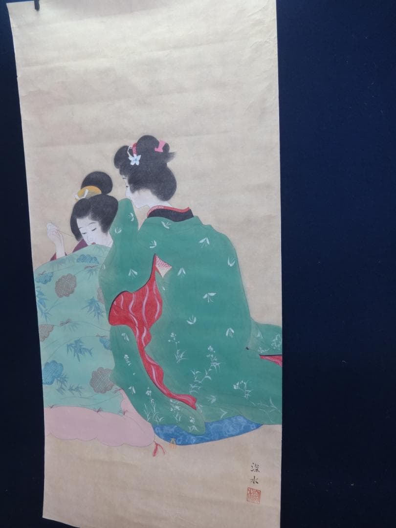古*家様 伊東深水 ささやき 水彩画 1956年頃 紙本著色 肉筆 舞妓 芸妓