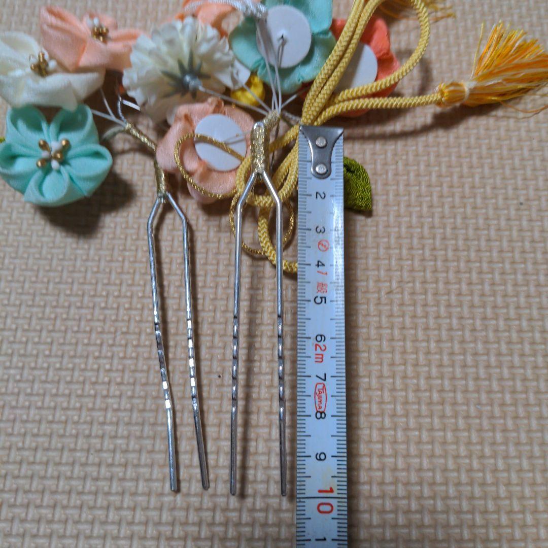 七五三髪飾り　七歳　7才　髪飾り　パステル　ピンク　白　藤　オレンジ　つまみ細工