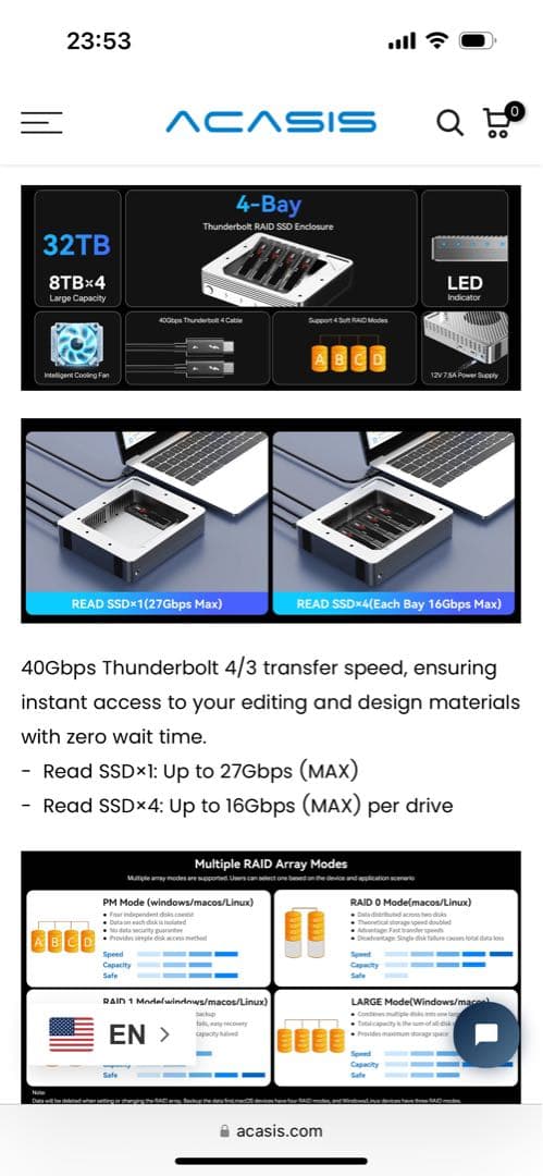 Acasis Thunderbolt 4/3 M.2 4 Bay SSDケース