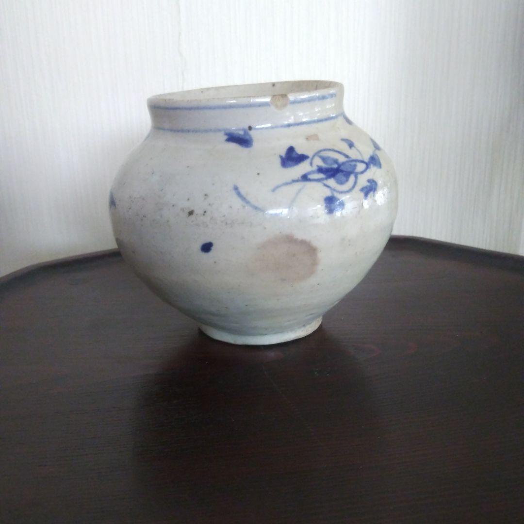 李朝 染付 白磁 壷 骨董品時代物