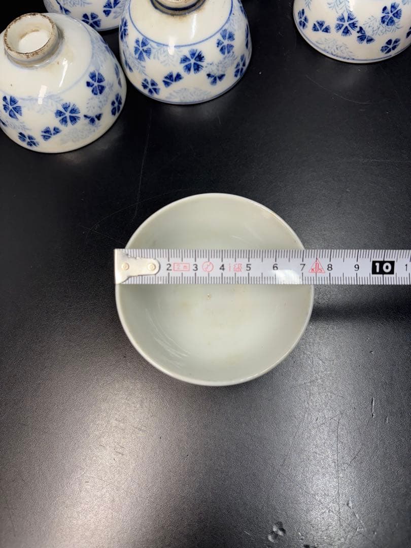 古伊万里 染付草花紋 五弁花 江戸期〜明治期 お猪口 湯呑み ８客 陶器