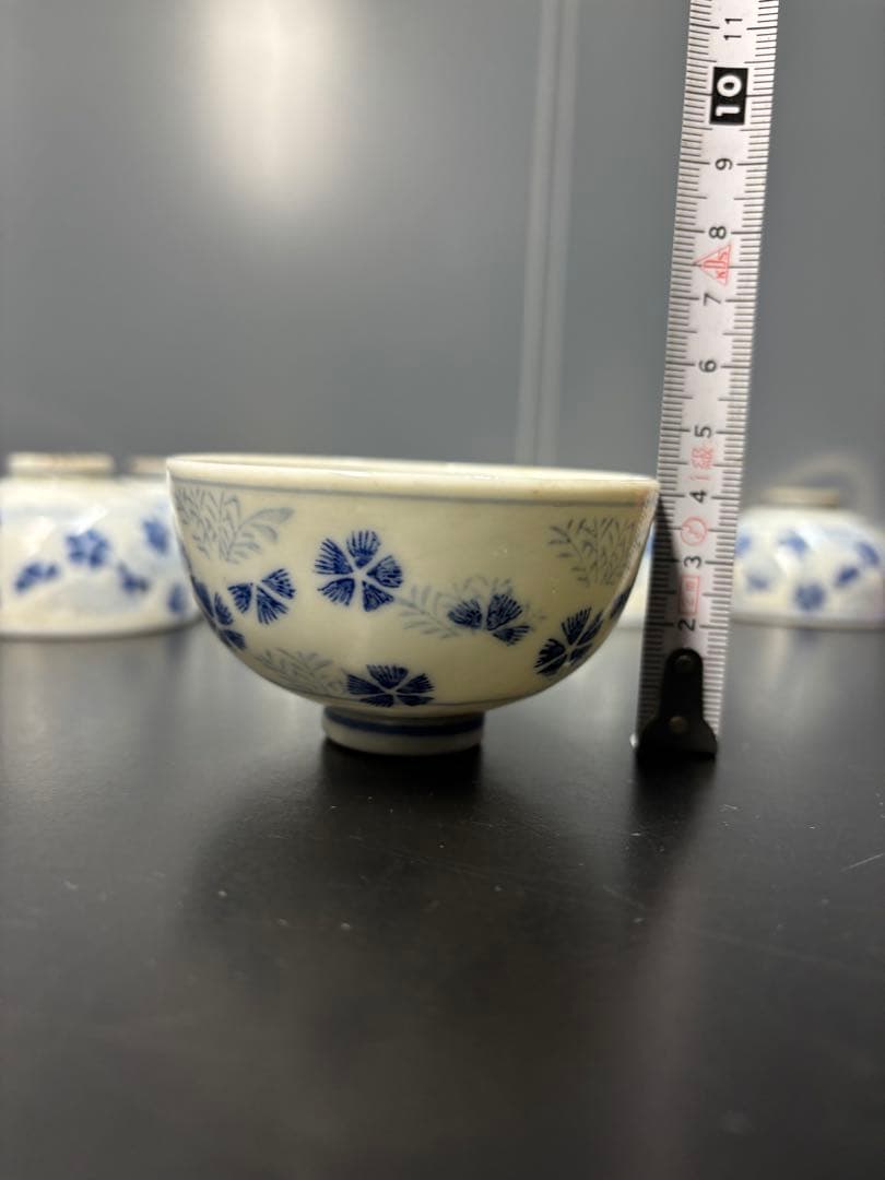 古伊万里 染付草花紋 五弁花 江戸期〜明治期 お猪口 湯呑み ８客 陶器