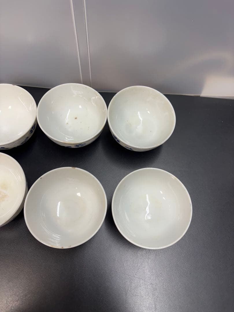 古伊万里 染付草花紋 五弁花 江戸期〜明治期 お猪口 湯呑み ８客 陶器