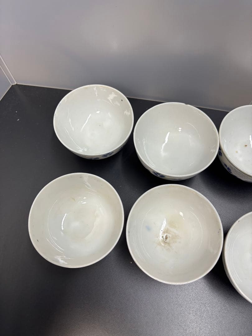 古伊万里 染付草花紋 五弁花 江戸期〜明治期 お猪口 湯呑み ８客 陶器