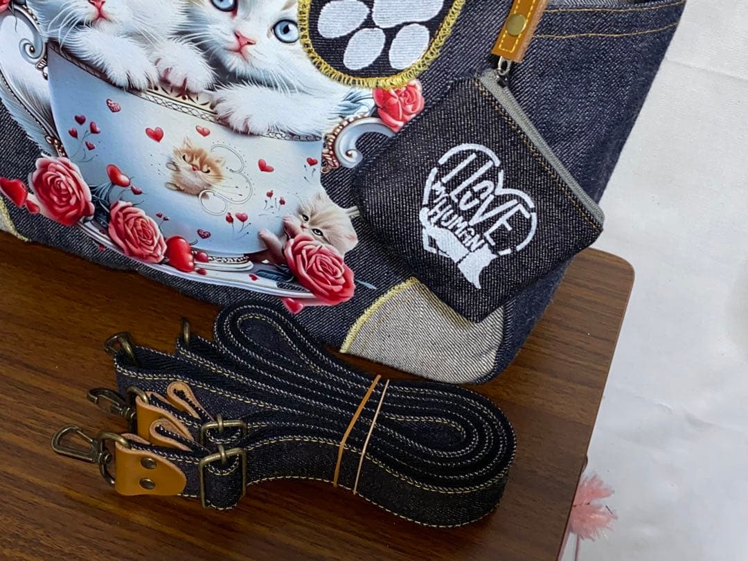 ☆ハンドメイド☆ステンシル☆子猫☆リュック対応☆4wayあおりバッグ