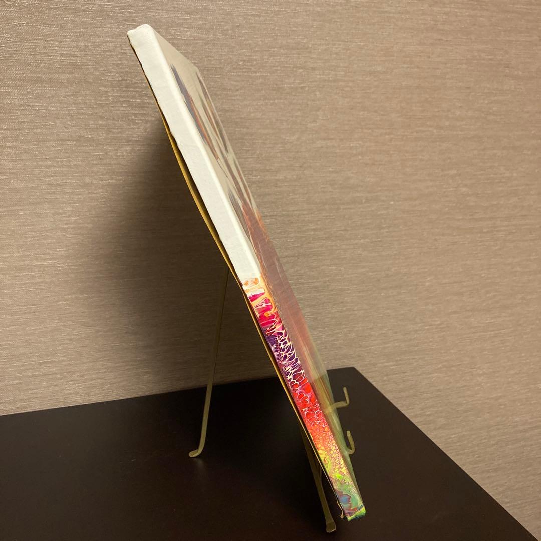 送料込み アクリルペイントアート 絵画 ラメ 赤 オレンジ