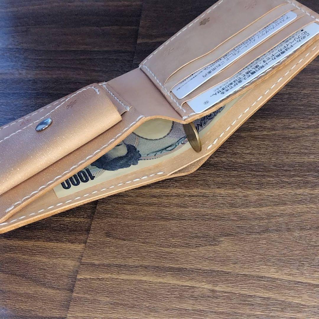 ​ハンドメイド 革財布　ヌメ革　二つ折り財布