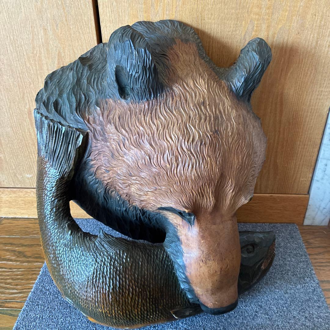 大型 木彫り熊 鮭 壁掛け 約53cm 5.5kg 迫力ある逸品