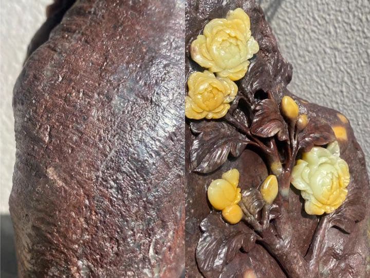 青田石　フラワー彫刻　2490g 博物館から流出　最高品質な青田石アート
