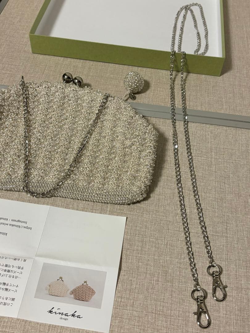新品 未使用 kinaka キナカ ガラスビーズ がま口 ミニ ショルダーバッグ